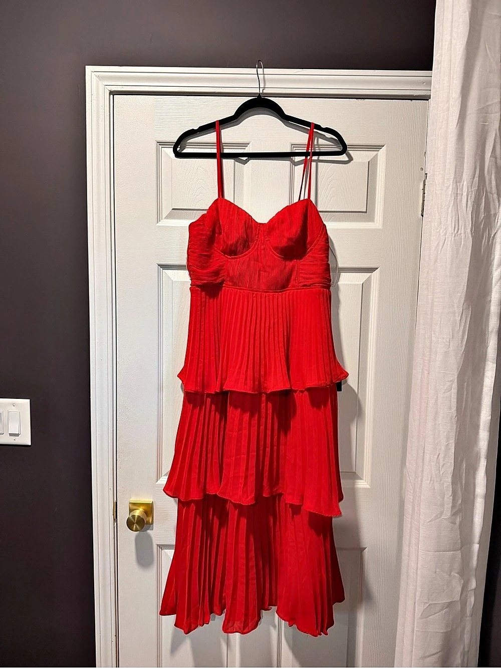 Lulus Pleated Bustier Midi Dress Red new with tags